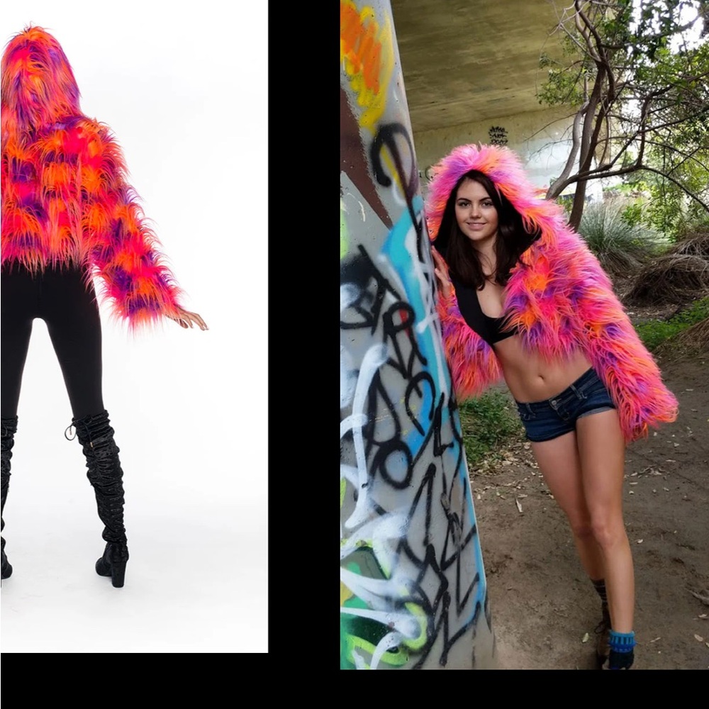 Vibrant Multicolor Faux Fur Hooded Jacket